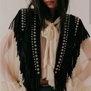 Black Fringe Vest with Studded Details